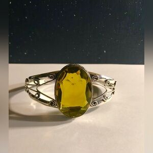 Citrine Stamped 925 Sterling Silver Cuff Bracelet